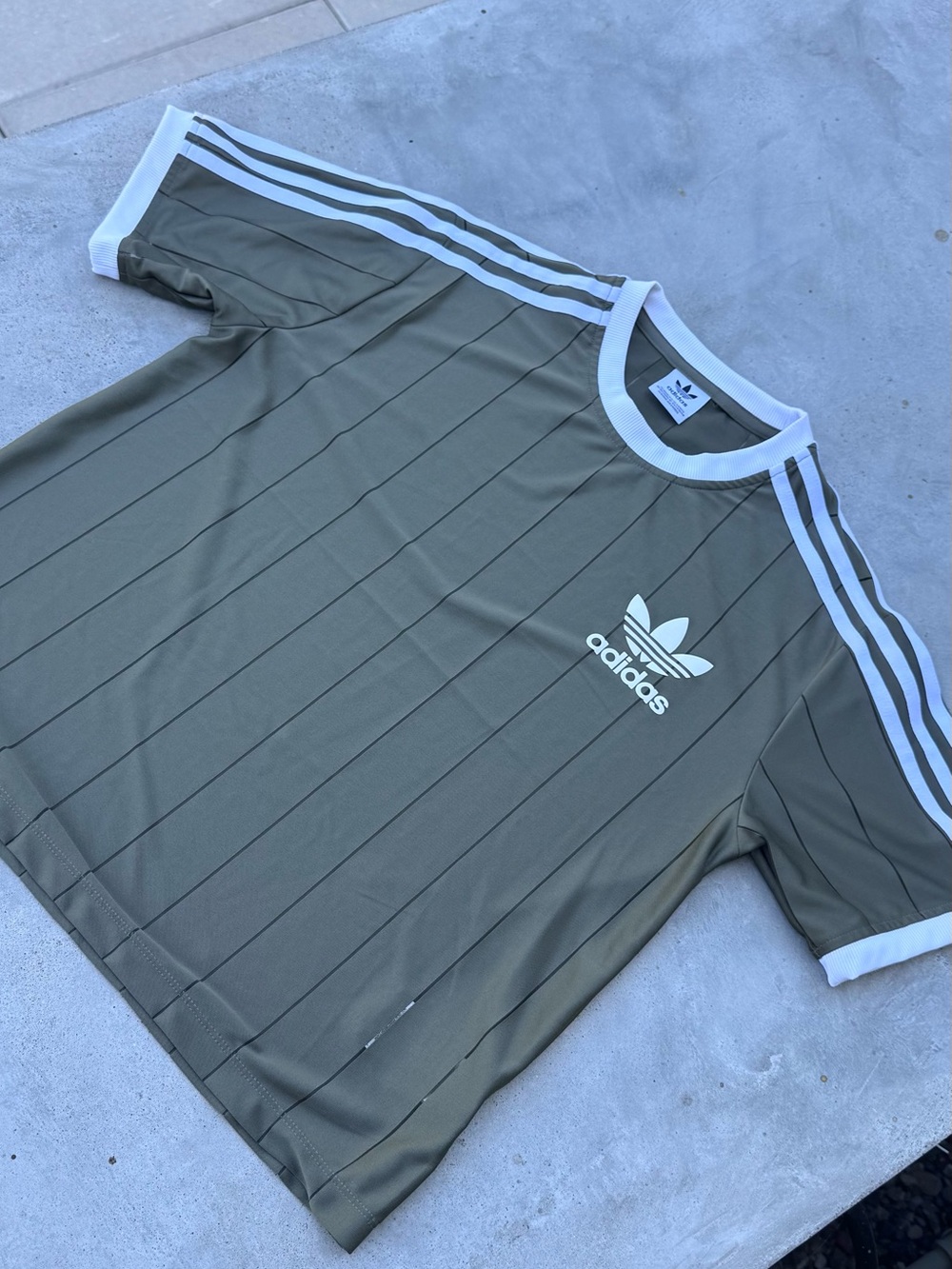 adidas Olive Green Tee with White Trefoil and Stripes - Picture 2 of 3